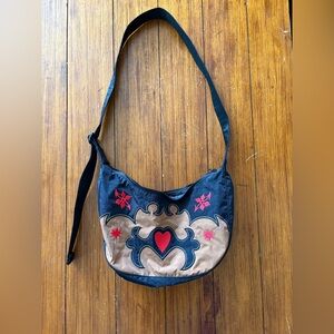 BAGGU Black and Brown Crossbody with Red Heart Appliqué